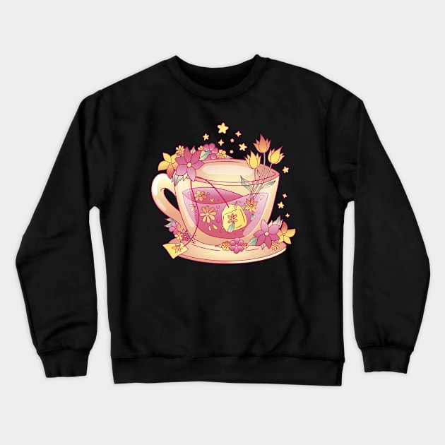 Floral Cup of Tea Crewneck Sweatshirt by Sunburst Designs